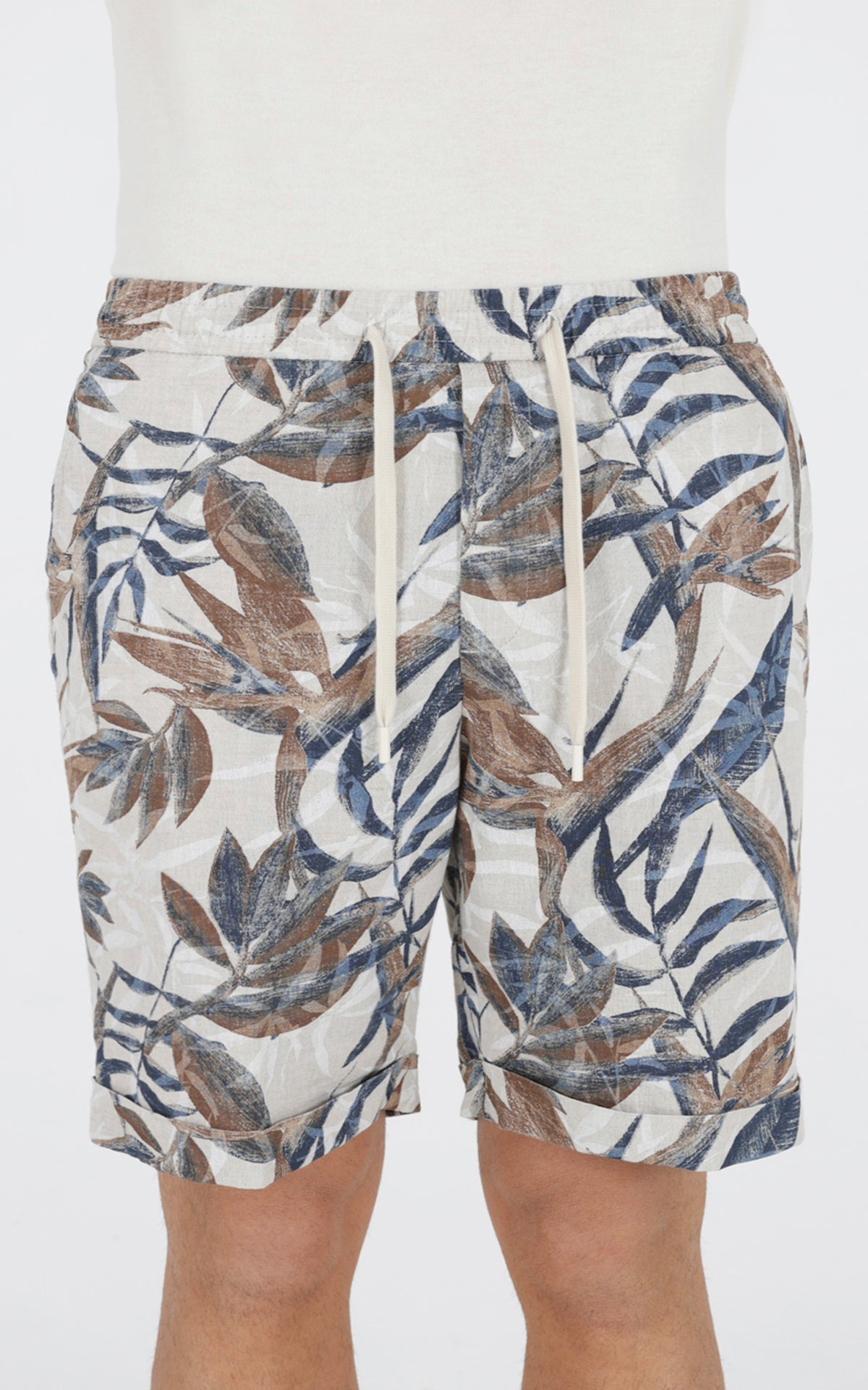 Outfit Italy Bermuda con laccio in misto lino stampato